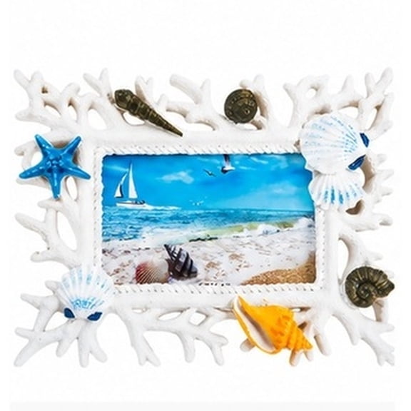 EXHUMKY 6 Inch Shell Photo Frame, Resin Coastal Picture Frame for Wedding Memories, Home Decor, Tabletop Display Decorative