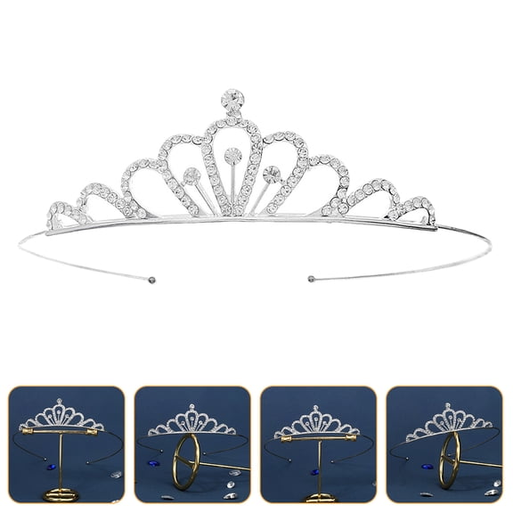 EXHUMKY Rhinestone Wedding Crown Alloy Silver 1Pcs Wedding Accessory for Bride