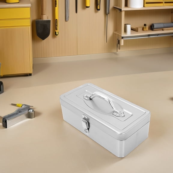 EXHUMKY Large Stainless Steel Toolbox Portable Metal Tool Organizer Box with Handle for Home Use