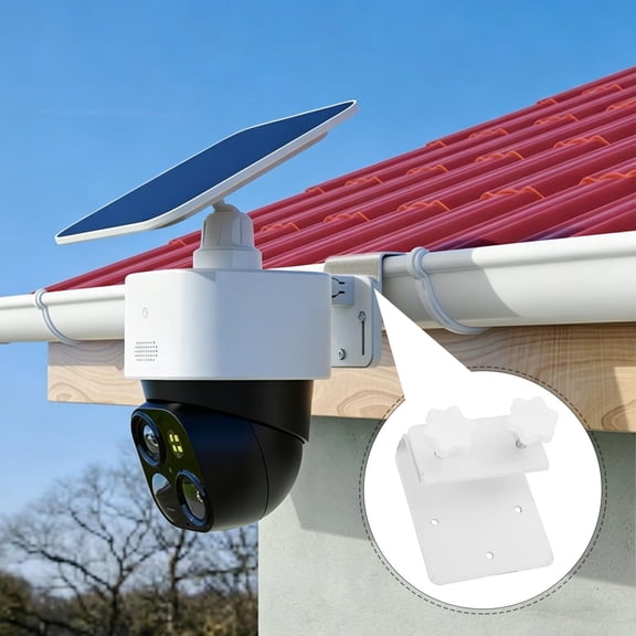 EXHUMKY Solar Camera Mount Bracket, White Adjustable Gutter Clamp Holder for Outdoor Security Cameras and Solar