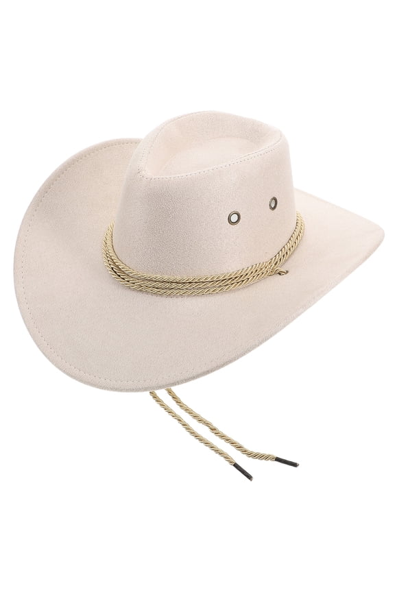 Mens White Polyester Western Hat Stylish Wide Brim Sun Protection for All-Day Wear