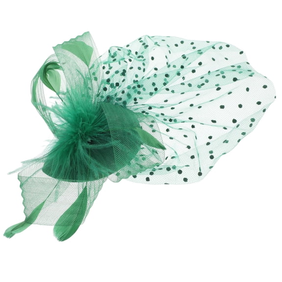 EXHUMKY Green Vintage Bridal Hairpin with Mesh Flowers and Plume Elegant Tea Party Fascinator