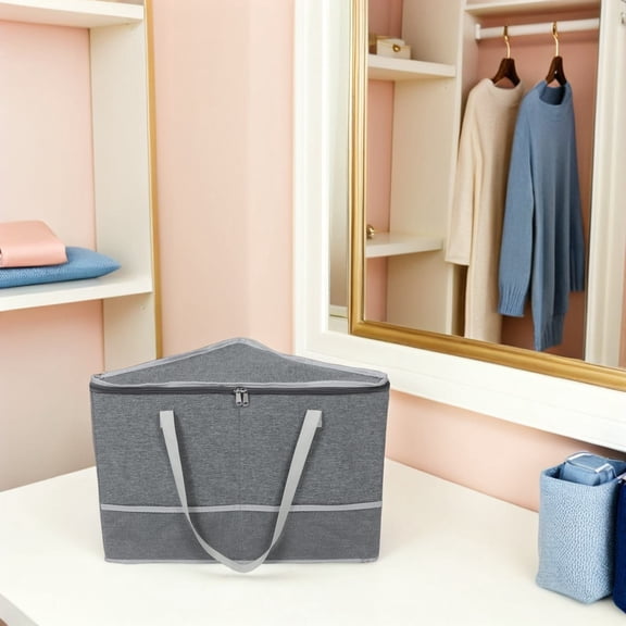 EXHUMKY Portable Hanger Storage Organizer Box with Foldable Design and Rigid Polyester Triangle Structure