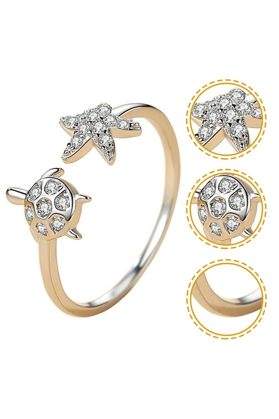 Turtle Jewelry for Women Sea Star Ring Silver Color Simple Elegance Style Copper Material 1Pcs