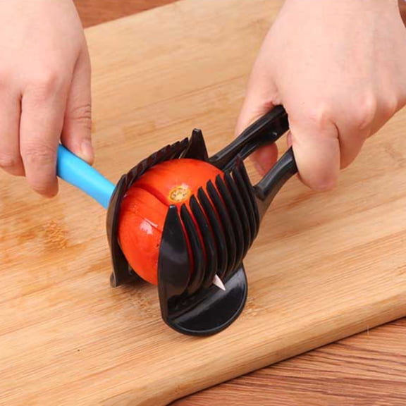 EXHUMKY Tomato Slicer with Round Fruit Tongs Kitchen Cutting Aid Plastic Assorted Colors for Easy Food Preparation