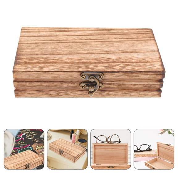 EXHUMKY Vintage Wooden Storage Box with Lid, Multicolor Keepsake Chest for Crafts, Jewelry, Photos, Home Decor Desktop Organizer
