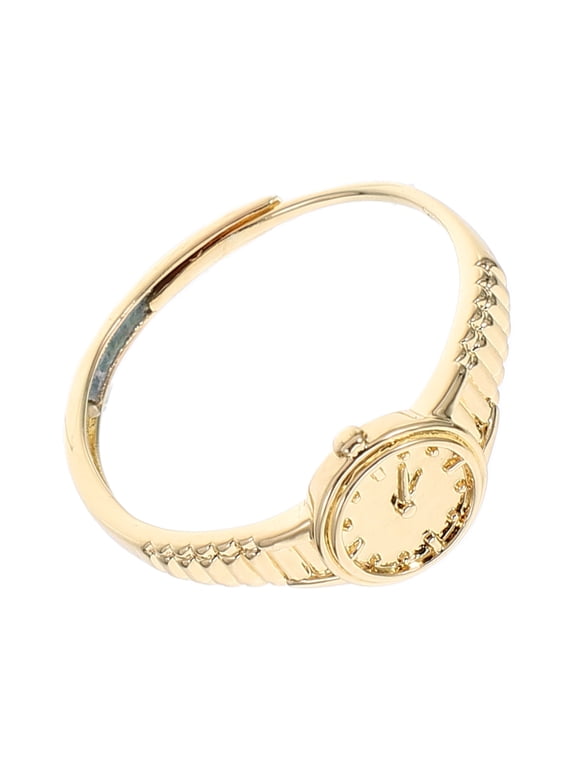 Golden Copper Mini Watch Ring for Women, Adjustable Open Design