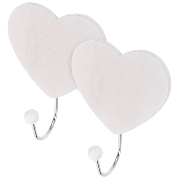 EXHUMKY 2pcs Heart Shape Wooden Wall Hook for Towels Belts Keys White