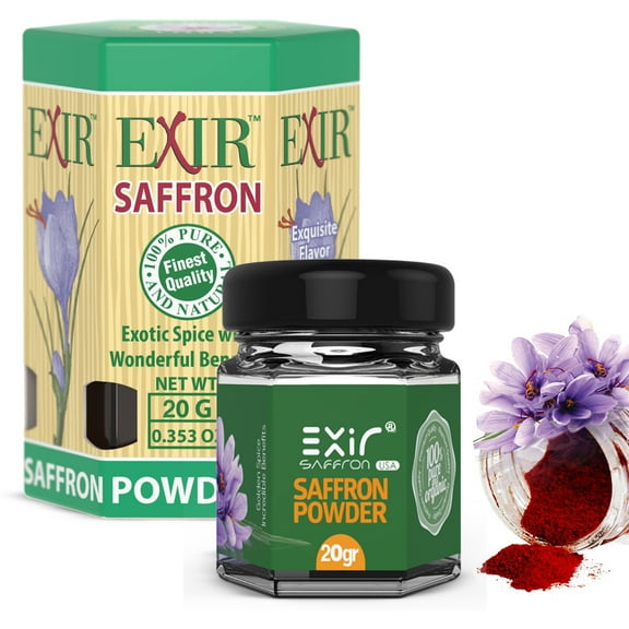 Exir Premium Spanish Saffron Powder – All-Red Coupe Grade, Hand-Harvested Spice for Cooking, Baking & Beverages – Non-GMO & Natural - 20G