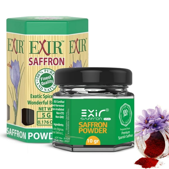 Exir Premium Spanish Saffron Powder  All-Red Coupe Grade, Hand-Harvested Spice for Cooking, Baking & Beverages  Non-GMO & Natural - 10G