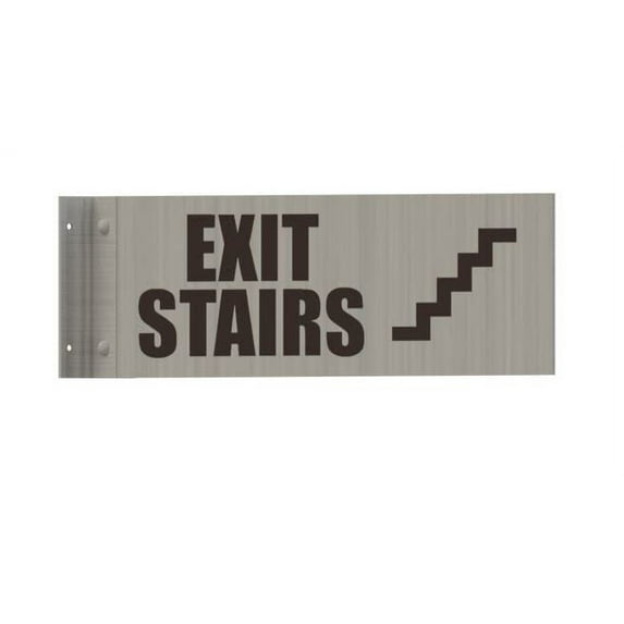 EXIT Stairs Sign-Two-Sided/Double Sided Projecting, Corridor and Hallway Sign (Aluminum, Silver, 4x12 Inch)-The Hallway Line(ref062022)