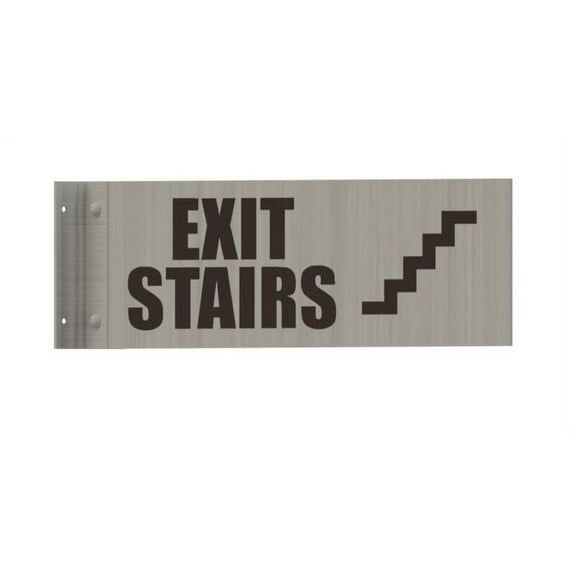 EXIT Stairs Sign-Two-Sided/Double Sided Projecting, Corridor and Hallway Sign (Aluminum, Silver, 4x12 Inch)-The Hallway Line(ref062022)