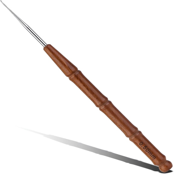 EXLEAF 0.5mm Crochet Hook, Ergonomic Crochet Hook with Wooden Handle, Crochet Needle for Arthritic, Ideal for Lace Thread, Perfect for Miniature Delicate Items