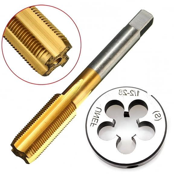 EXLEAF 1/2-28 UNEF Tap & Die Set, Titanium Coated HSS Thread Tapping Tool, Right Hand Mechanical Die for Mold Processing & Machining