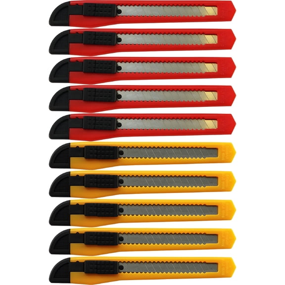 EXLEAF 10 Pack Retractable Utility Knife with Snap Off Blades, 9mm Compact Box Cutter for Crafting, Packaging, and Office Use