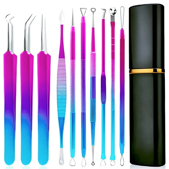 EXLEAF 10-Pcs Blackhead Extractor Kit - Stainless Steel Pimple Popper Tool - Acne, Blemish, Milia, Zit Remover for Face