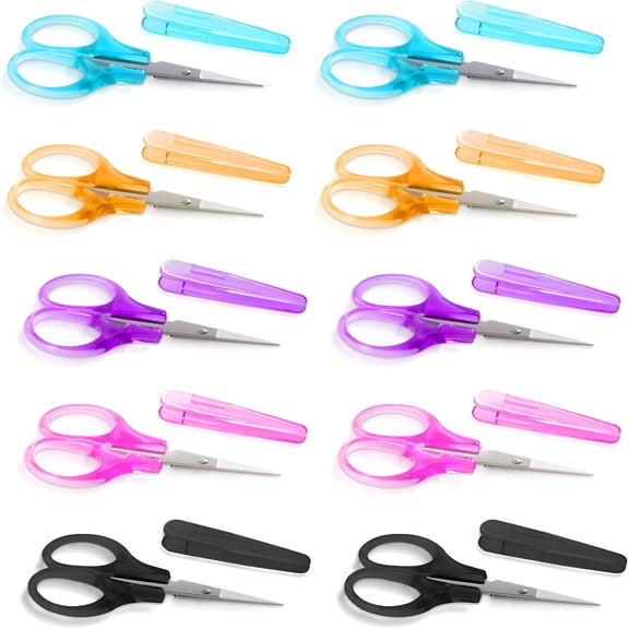 EXLEAF 10 Pcs Small Scissors All Purpose, Stainless Steel Sharp Mini Detail Craft Scissors with Protective Cover for Embroidery, Paper Cutting, Sewing, Knitting, Crafting, 3.534