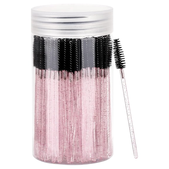 EXLEAF 100 Pcs Disposable Mascara Wands,Crystal Eyebrow Spoolies Brush for Eyelash Extensions,Lash Brushes with Container(Black,Pink)