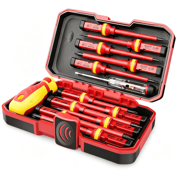 EXLEAF 1000V Insulated Electrician Screwdriver Set,13Pcs Professional Electrical Screwdriver Set,Cr-V Steel Magnetic Phillips Slotted Pozidriv Torx,Insulation Vde&Gs Certified Screwdriver