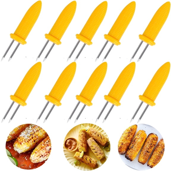 EXLEAF 10Pcs Corn Holders-Corn on the Cob Skewers,Stainless Steel Corn Fork Prong Skewers Kitchen Tool for Bbq Twin Prong Sweetcorn Holders Home Cooking Fork