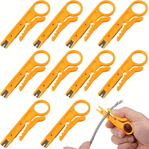 EXLEAF 10Pcs Mini Wire Stripper with Secure Finger Loop,Small Cable Stripper Cutter Tool,Wire Punch Down Tool for Diameter 5-6.2Mm Cables Data Wires - Yellow