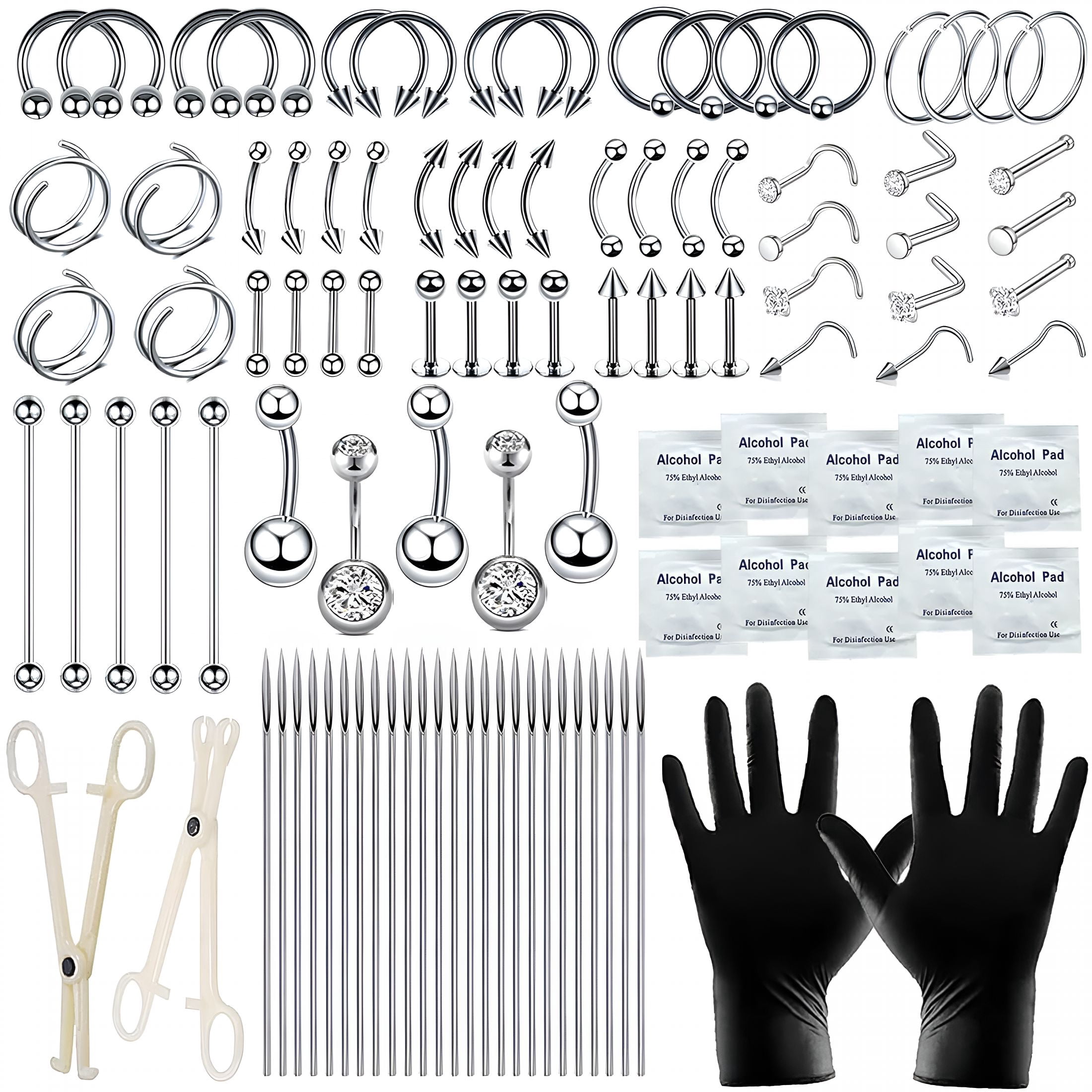 Piercing Box Kit EXLEAF 110Pcs Piercing Kit for All Body Piercings with Piercing Tools ...
