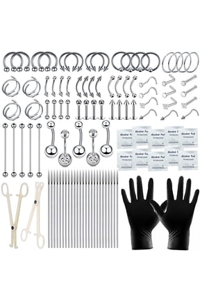 110Pcs Piercing Kit for All Body Piercings with Piercing Tools for Eyebrow Nose Ear Septum Belly Button Lip Tongue Cartilage and More with 12G 14G 16G 20G Piercing Needles