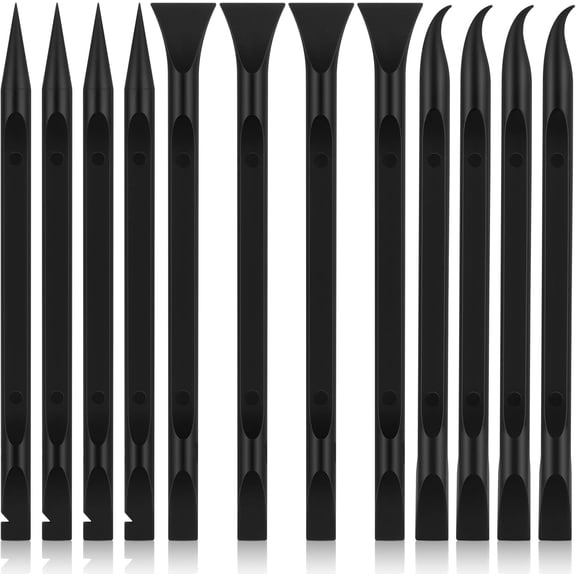 EXLEAF 12 PCS Carbon Fiber Plastic Scrapers Tool, Non-Scratch Scraper Tool for Tight Spaces, Multi-Purpose Label Scraper Pen-Shaped, for Car Cleaning Supplies, Kitchen, Crevices, Stains (Black)