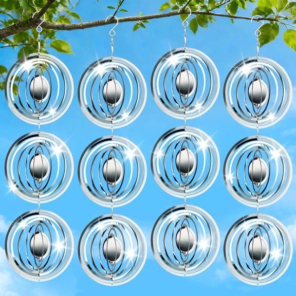 EXLEAF 12 Pcs Bird Deterrents for Outside Stainless Steel Wind Spinners 3D High Reflective Mirror Bird Reflectors to Keep Woodpeckers Swallows Sparrow Away from Garden Yard Porch Orchard