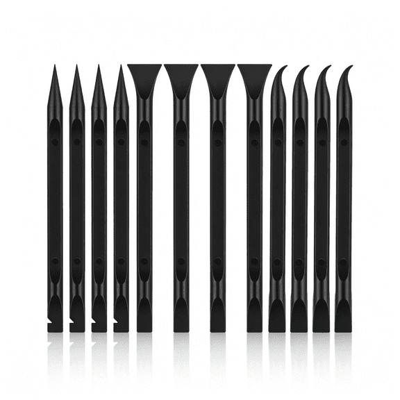 EXLEAF 12 Pcs Carbon Fiber Plastic Scrapers Tool, Non-Scratch Scraper Tool for Tight Spaces, Multi-Purpose Label Scraper Pen-Shaped, for Car Cleaning Supplies, Kitchen, Crevices, Stains (Black)