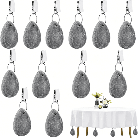 EXLEAF 12 Pcs Tablecloth Weights Tablecloth Pendant Teardrop Heavy Table Stone Cover Weights Hangers with Metal Clips for Outdoor Picnic Garden Dinner Table Cover Decoration