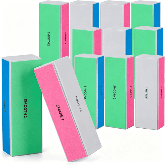 EXLEAF 12 Pieces 4 Way Nail Buffer Block,Nail Shine Buffers Blocks Files for Natural and Acrylic Nails Smoother Buffing Block,120/240/600/3000 Grit for Buffing Shining