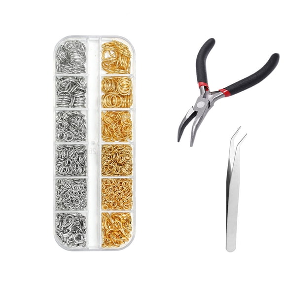 EXLEAF 1200Pcs Small Open Jump Rings Jewelry Making Supplies with Pliers, Opener & Lobster Clasps, Jewelry Repair Kit Tools for Fixing Necklaces & Bracelet, Gold Silver Ring for Necklace & Charms