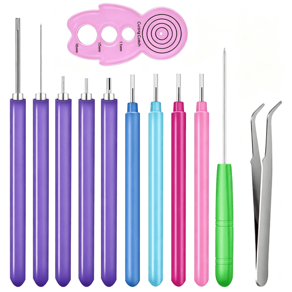 EXLEAF 12Pc Paper Quilling Slotted Tool Paper Curling Tools Kit Quilling Needle Pen for Art Craft Different Size Diy Paper Cardmaking Project Rolling Multifunction Slotted Quilling Handmade Tools