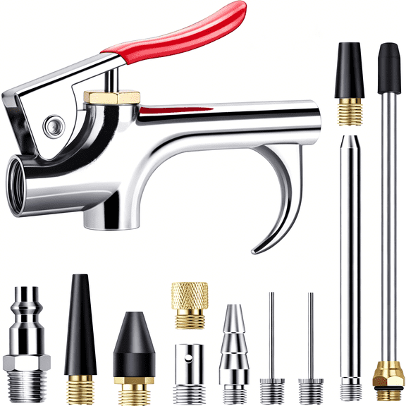EXLEAF 13 Pcs 2-Way Connection Air Nozzle Blow Gun Set, Air Nozzle Kit with 1/4 in Standard Quick Fitting and 8 Air Nozzles, Air Compressor Accessories for Air Inflation and Dedusting