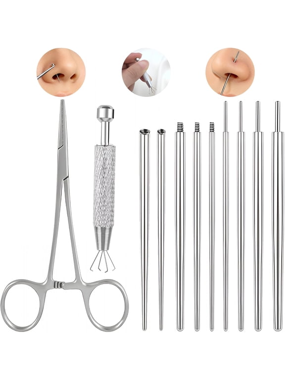 14G 16G 18G 20G Piercing Taper Ball Grabber Tool Stainless Steel Flat Back Earring Applicator Tool Threadless Insertion Pin Curved Body Piercing Kit