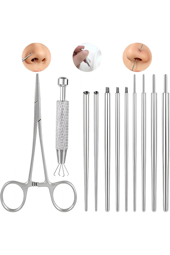 14G 16G 18G 20G Piercing Taper Ball Grabber Tool Stainless Steel Flat Back Earring Applicator Tool Threadless Insertion Pin Curved Body Piercing Kit
