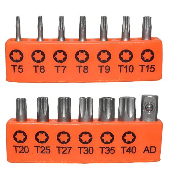 EXLEAF 14Pcs Set 25mm Torx Screwdriver Bits with Hole T5-T40 Electric Screw Driver