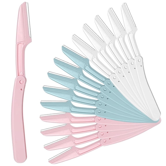 EXLEAF 15 Pcs Folding Eyebrow Razors for Women Face Fuzz Remover Facial Hair Removal for Women and Men Travel Dermaplaning Beauty Tool - Green White Pink