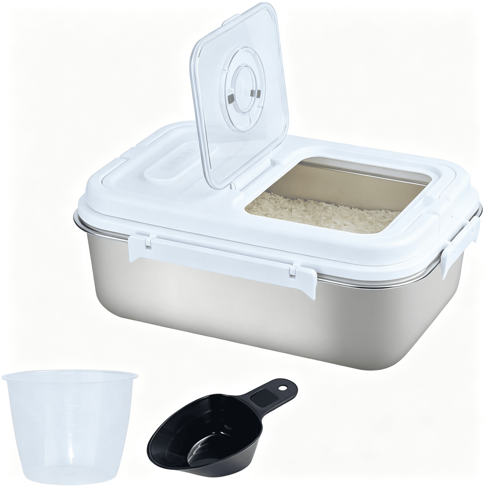 EXLEAF 15Lbs Airtight Rice Container with Flip Lid,Stainless Steel Food ...