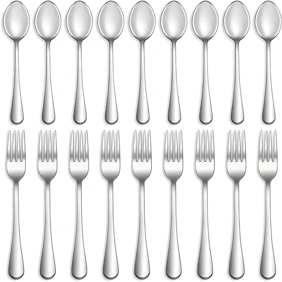 EXLEAF 16 Pcs Forks and Spoons Silverware Set,Food Grade Stainless Steel Flatware Cutlery Set for Home,Restaurant,Mirror Polished,Dishwasher Safe - 8 Dinner Fork (8 in) and 8 Teaspoon (6.5 in)