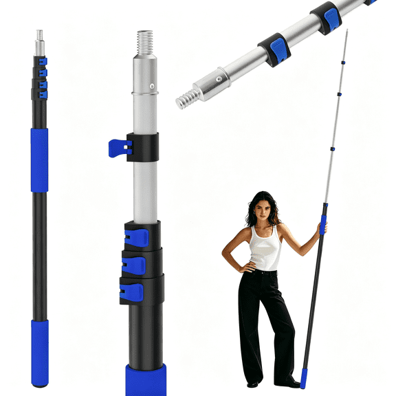 EXLEAF 18Ft Reach Telescopic Extension Pole-3-12Ft Multi-Purpose Extension Pole with Easy Flip Lock,Universal Twist-On Metal Tip,Lightweight Sturdy Aluminum Paint Roller Extension Pole