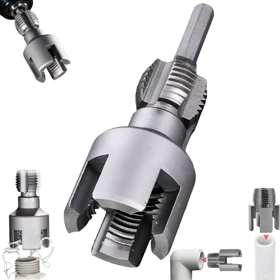 EXLEAF 2 in 1 Integrated Internal&External Pipe Threading Tool 1/2 3/4 1 Npt 2026 Front Before Pvc Pipe Re Threader Tool Electric Drill Thread Size Maker Kit for Plastic Ppr Pipe Tap Die Set
