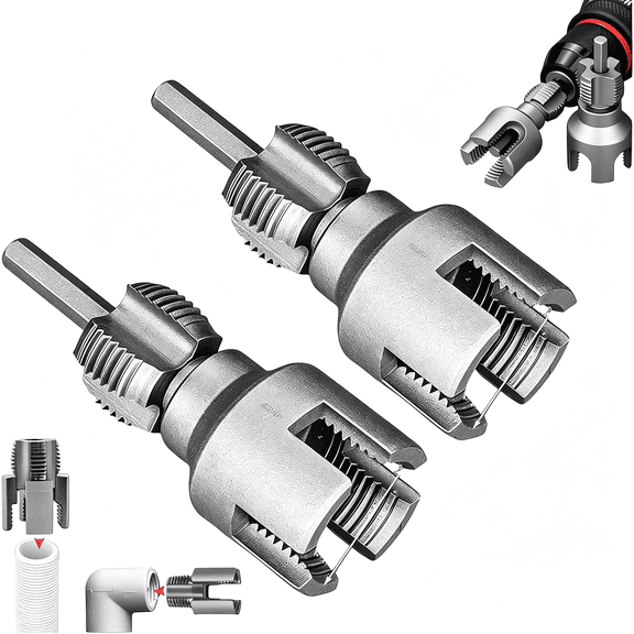 EXLEAF 2 in 1 Integrated Internal & External Pipe Threading Tool 1/2 3/4 1 Npt Front Before Pvc Pipe Re Threader Tool Electric Drill Thread Size Maker Kit for Plastic Ppr Pipe Tap Die Set