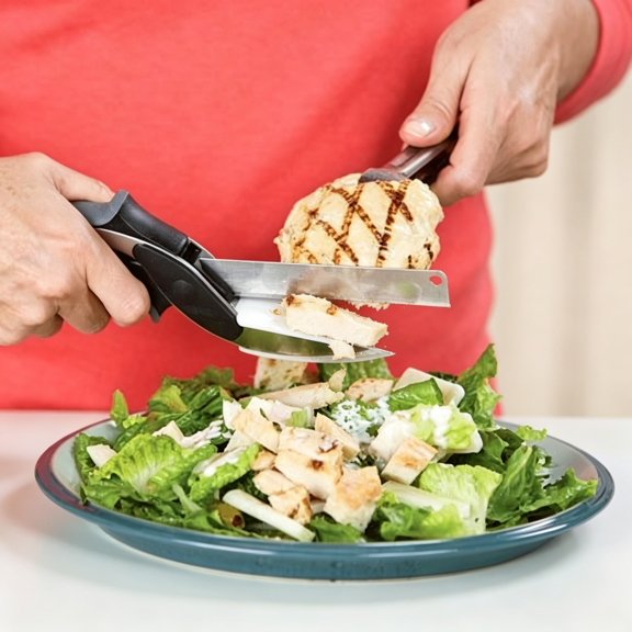 EXLEAF 2 in 1 Kitchen Scissors with Built-In Cutting Board,Stainless Steel Food Scissors for Tomatoes,Fruit,Cheese,Meat,Mess-Free Prep Tool with Safety Lock