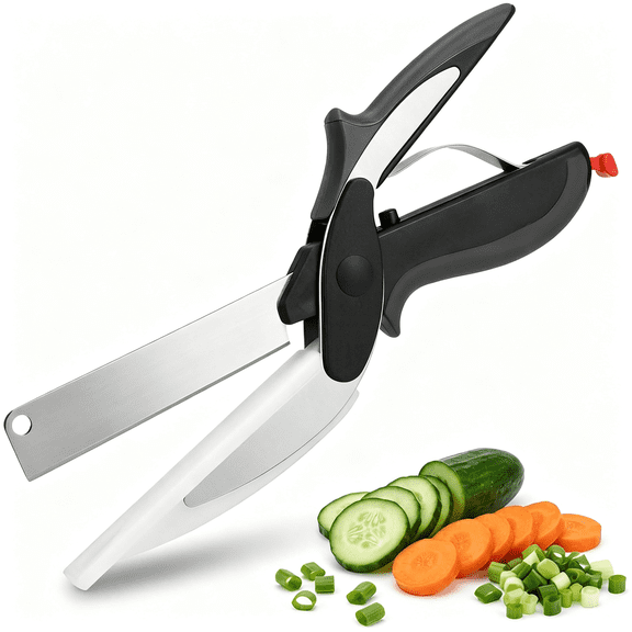 EXLEAF 2 in 1 Kitchen Scissors with Cutting Board,Stainless Steel Chopping Shears for Food,Multi-Function Vegetable Cutter with Safety Lock,Dishwasher Safe