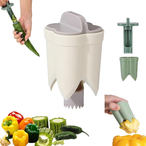 EXLEAF 2-In-1 Pepper Corer Seed Remover Tool Efficient Jalapeno Bell Pepper Chili Deseeder Fruit Vegetable Core Remover Peppers Tomatoes Apples Efficient Kitchen Gadget Cooking Prep 1 Beige