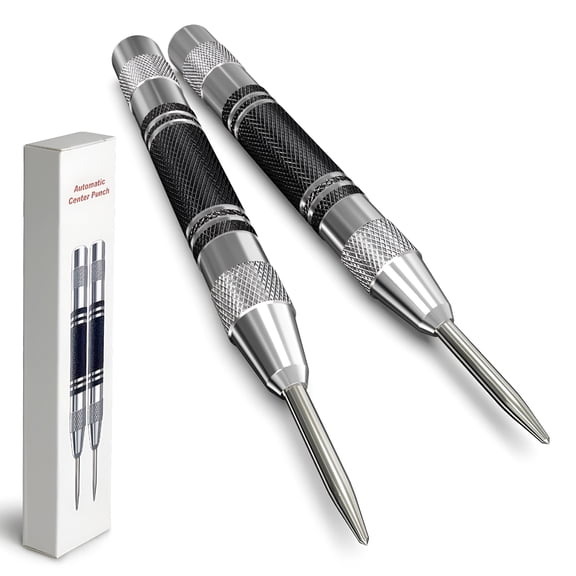 EXLEAF 2 Pack Automatic Center Punch,5 Inch Heavy Duty Steel Spring Loaded Center Hole Punch with Adjustable Tension Punch Tool for Metal Wood Glass Plastic