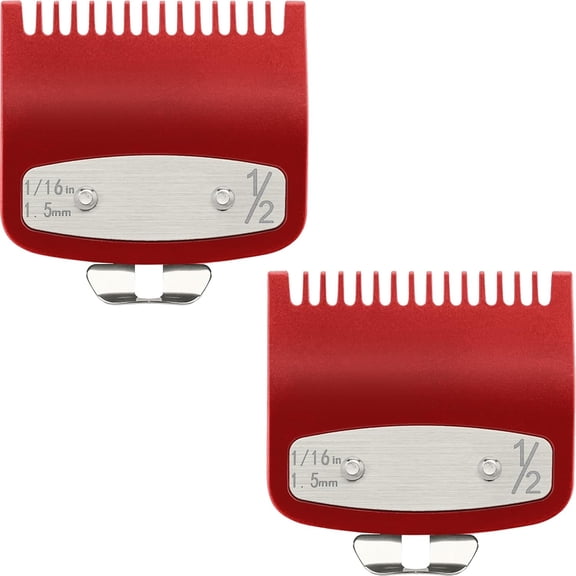 EXLEAF 2 Pack Clipper Guards Set,Compatible 1/2 Clipper Guards,Guide Comb Attachment 1/16"1.5Mm Metal Hair Clipper Guards Set Replacement and Trimmer Accessories,for Barbers and Stylists,Red