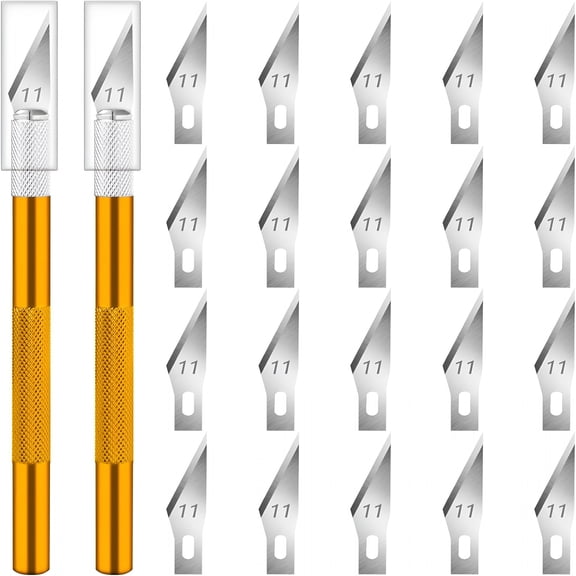 EXLEAF 2 Pack Exacto Knife Set, Precision Knife for Paper, Carving s for Crafts, Craft Knife for Wallpaper, Art Knives, Hobby Knife with 20 High Carbon Steel Exacto Knife #11(Gold)